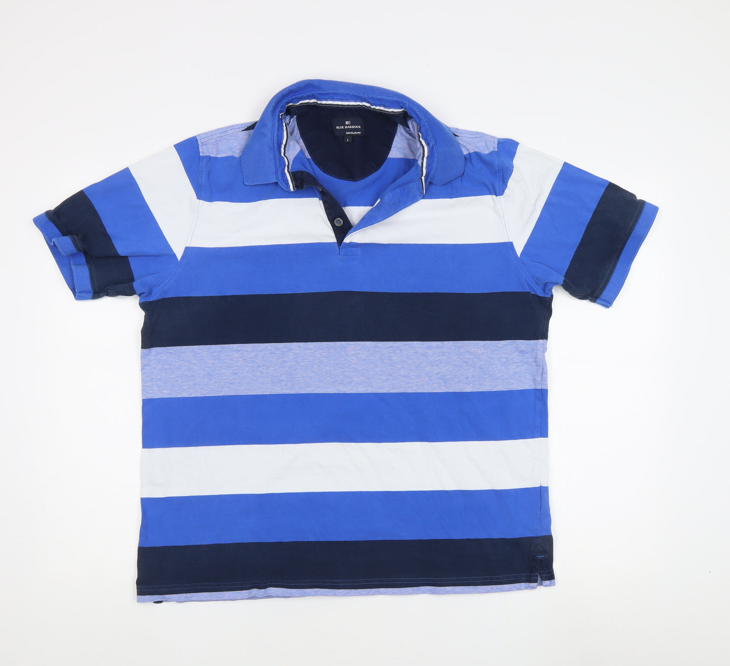 Blue Harbour Men's Blue Striped Polo Shirt L