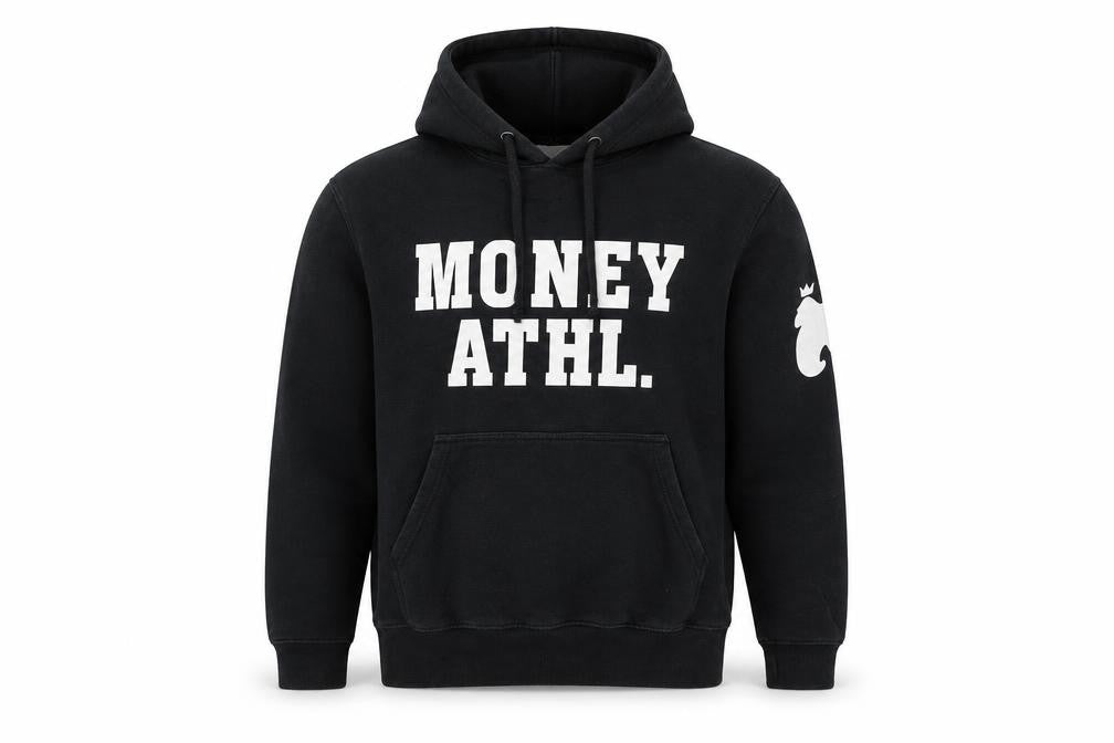 Front view of Money Men's Black Pullover Hoodie, size M