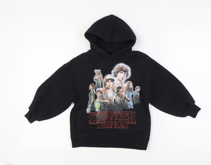 Zara Girls Stranger Things Black Pullover Hoodie, Size 6-7 Years
