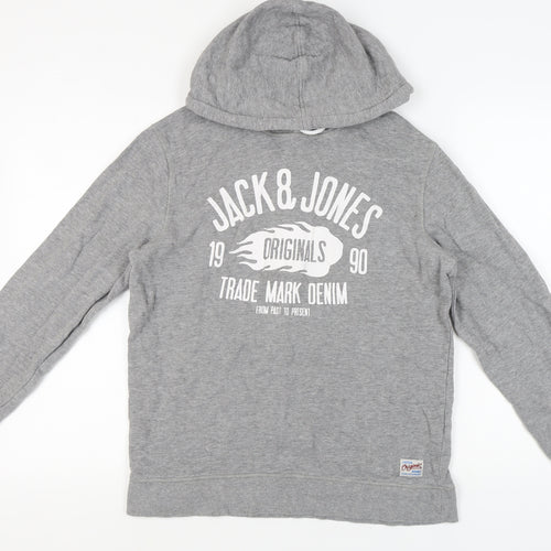 Jack & Jones Grey Unisex Hoodie Large Pullover