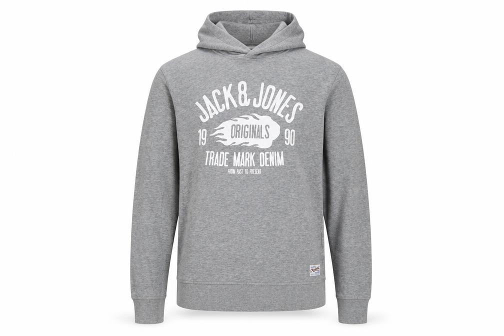 Front view of Jack & Jones Grey unisex hoodie large pullover