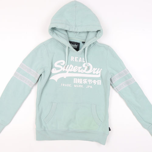 Superdry Women’s Green Hoodie Size 8 Pullover Fleece