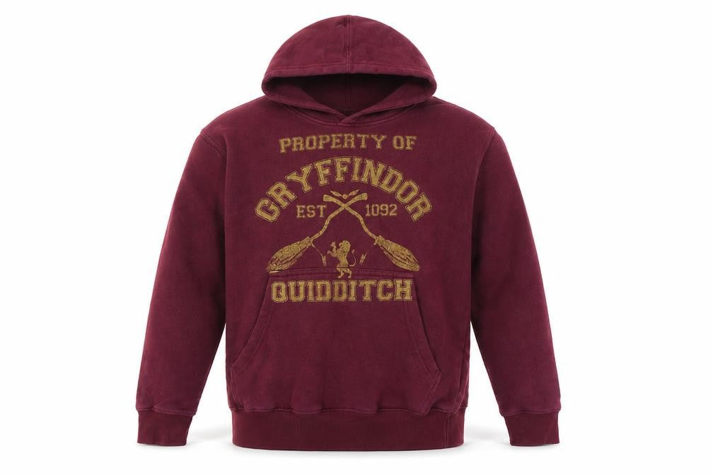 Front view of Harry Potter girls’ red gryffindor pullover hoodie l
