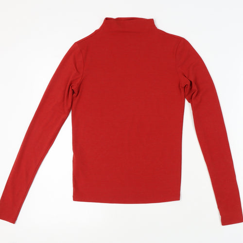 MNG Women's Red Long Sleeve Mock Neck T-Shirt Size 10