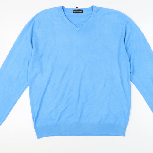 Marks & Spencer Men's Blue V-Neck Pullover Jumper L