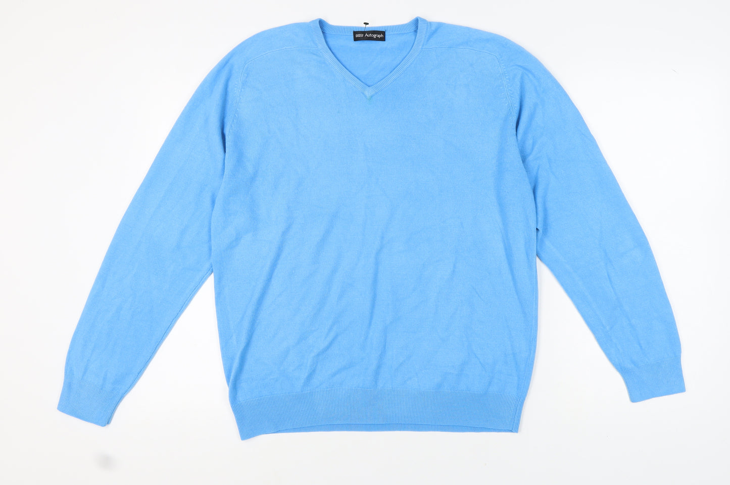 Marks & Spencer Men's Blue V-Neck Pullover Jumper L