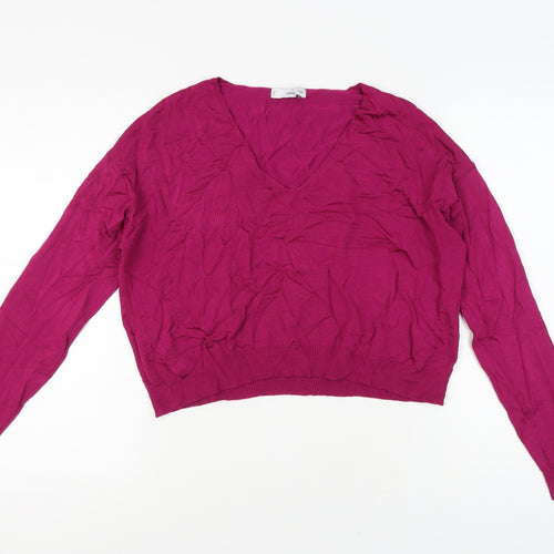 MNG Women's Pink V-Neck Long Sleeve Jumper M