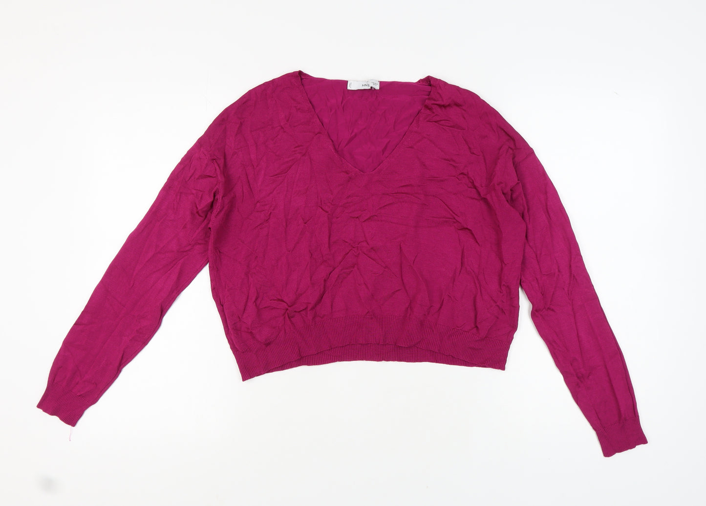 MNG Women's Pink V-Neck Long Sleeve Jumper M