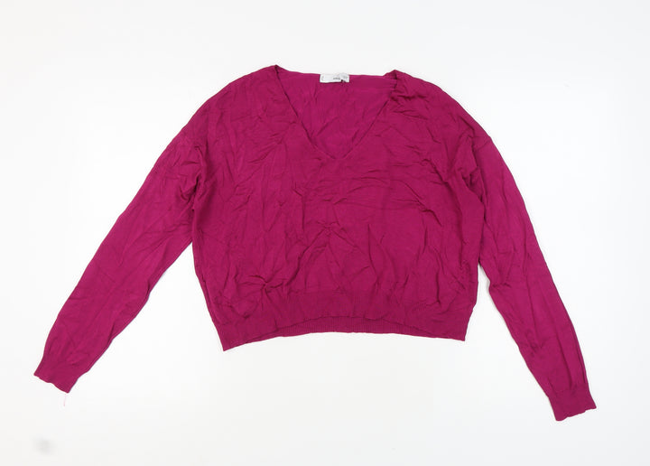 MNG Women's Pink V-Neck Long Sleeve Jumper M