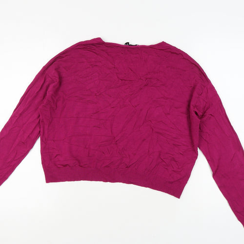 MNG Women's Pink V-Neck Long Sleeve Jumper M