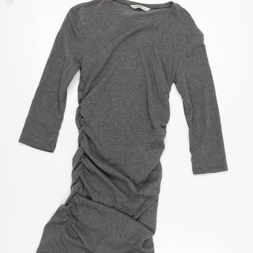 Stradivarius Women's Grey Ruched Dress Size 12