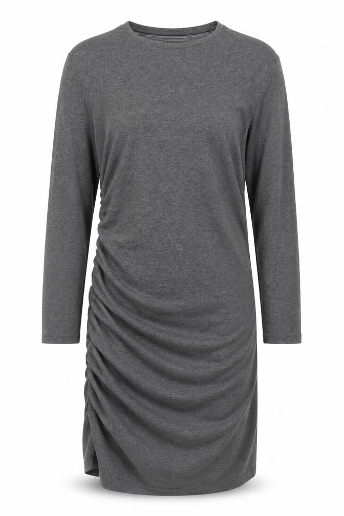 Front view of Stradivarius Women's Grey Ruched Dress, size 12