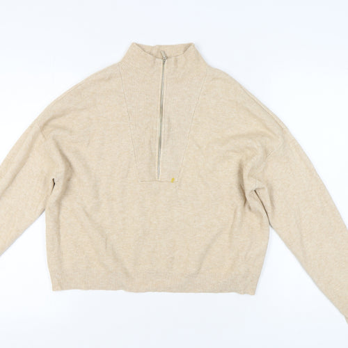 Stradivarius Women's Beige 1/2 Zip Jumper Size 8