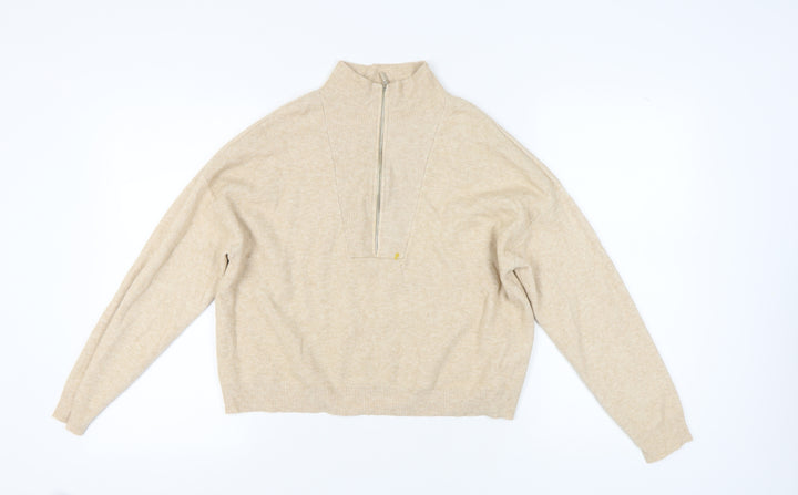 Stradivarius Women's Beige 1/2 Zip Jumper Size 8