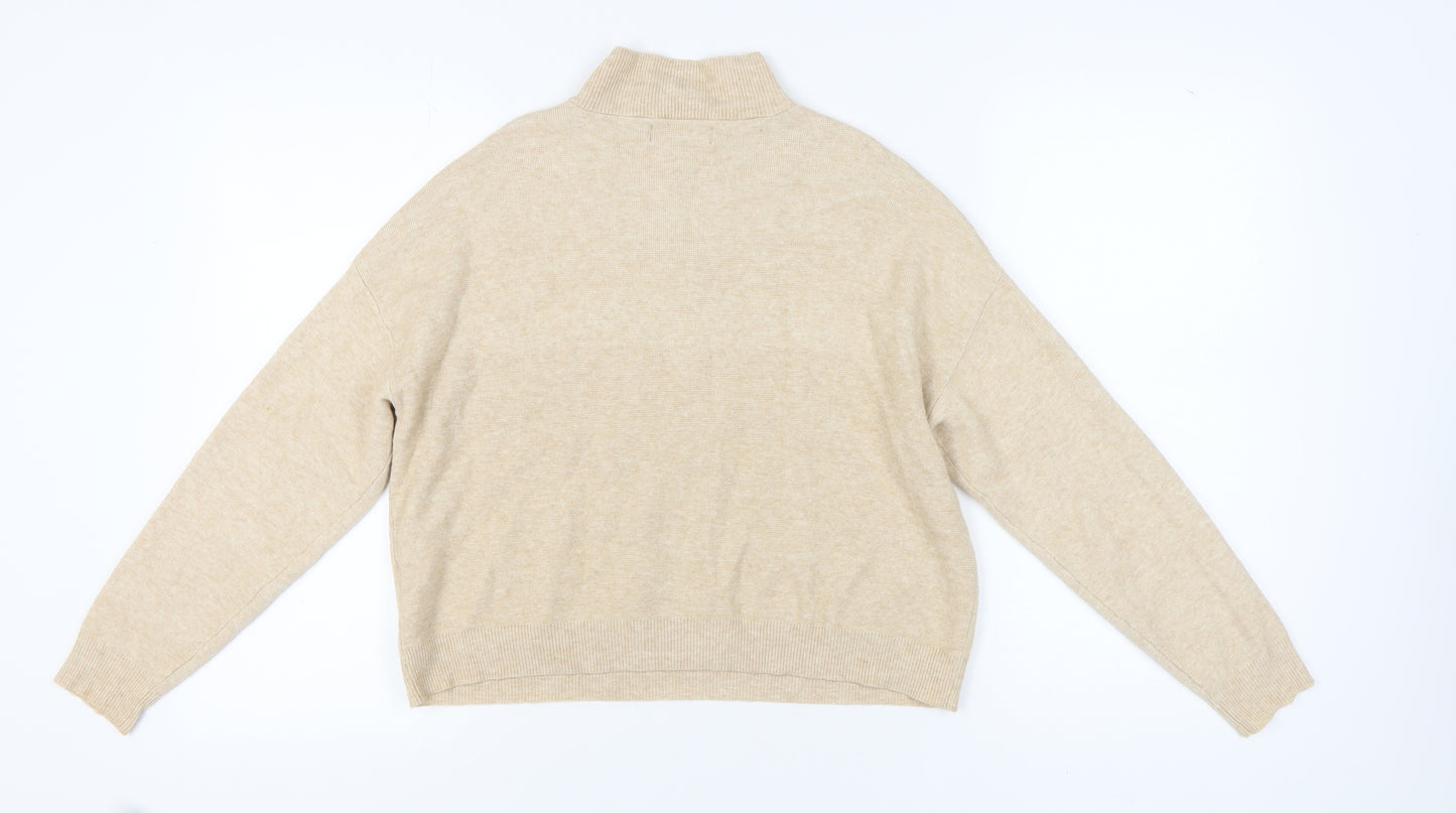 Stradivarius Women's Beige 1/2 Zip Jumper Size 8