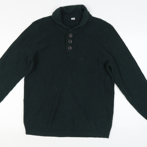 M&Co Men's Green Henley Jumper, Size L, Acrylic Wool Blend
