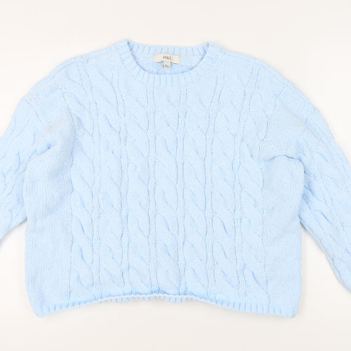 Marks and Spencer Women's Blue Cable-Knit Jumper L
