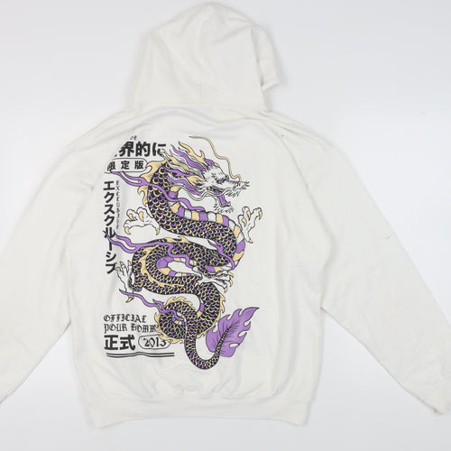 bohooMAN Men's White Dragon Graphic Hoodie M