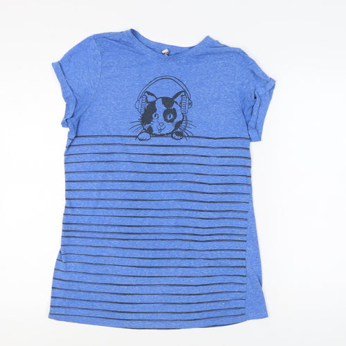 By Henry Holland Women's Blue Striped Cat T-Shirt Size 16