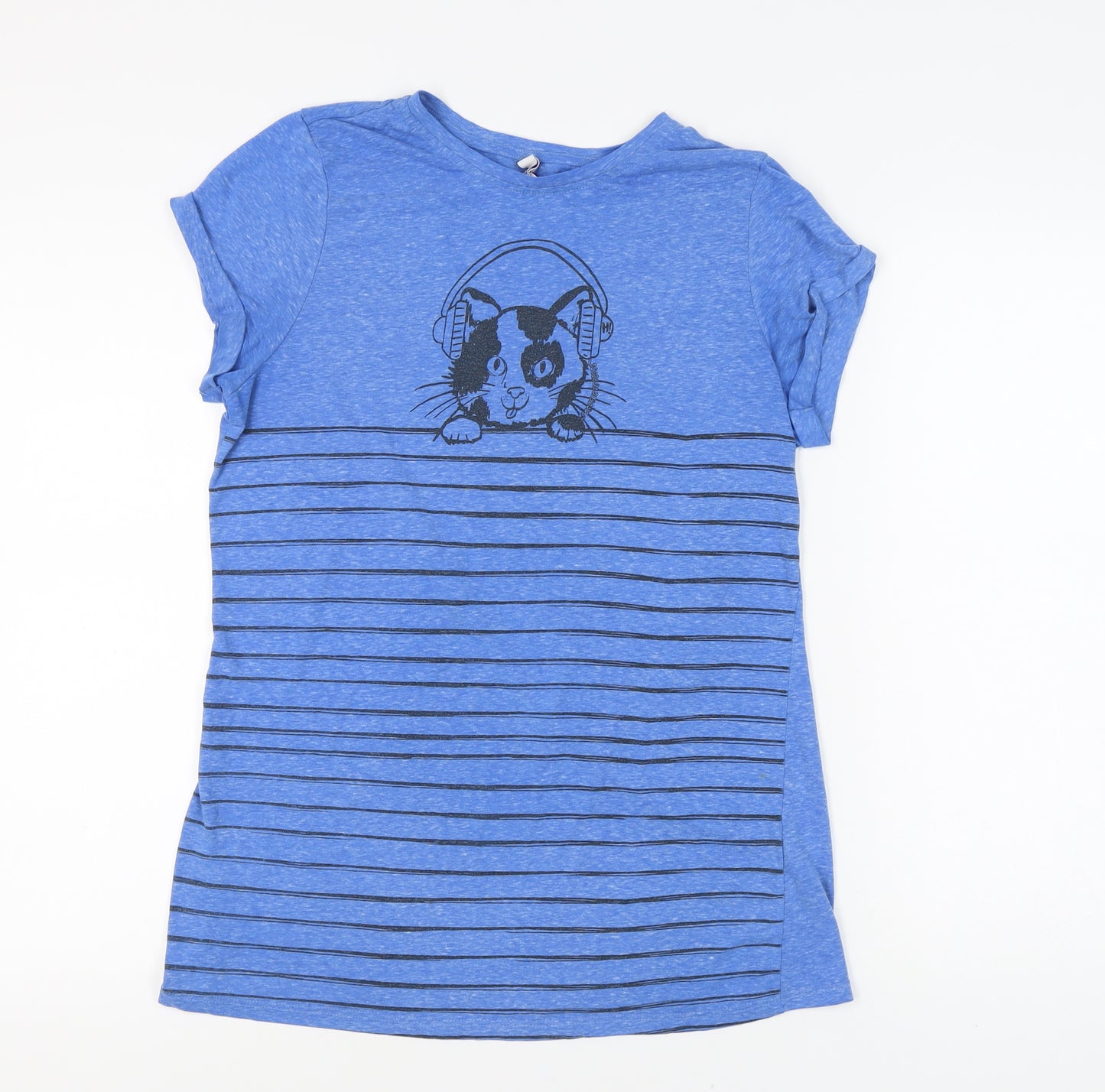 By Henry Holland Women's Blue Striped Cat T-Shirt Size 16