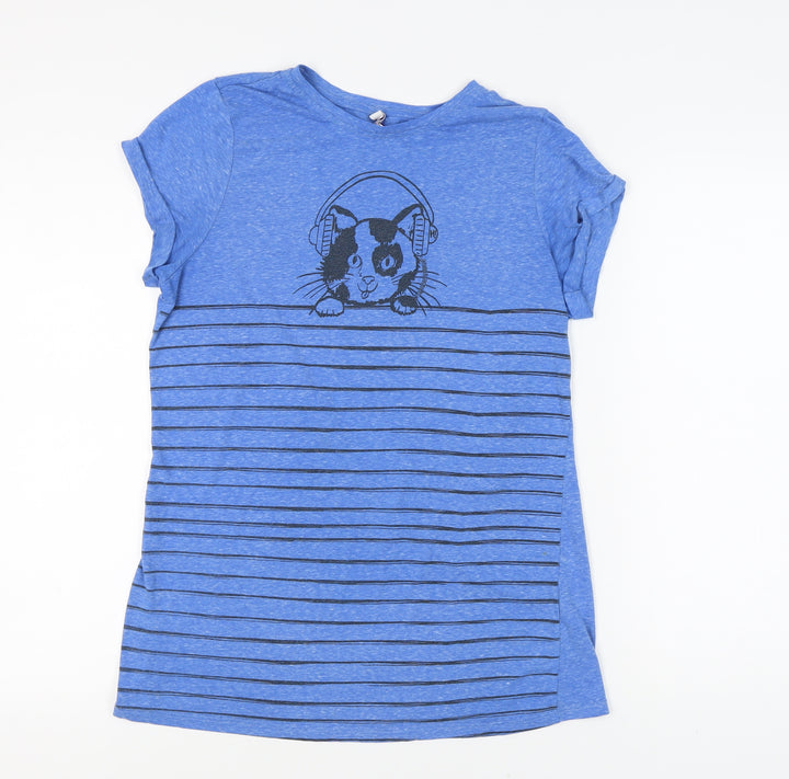 By Henry Holland Women's Blue Striped Cat T-Shirt Size 16