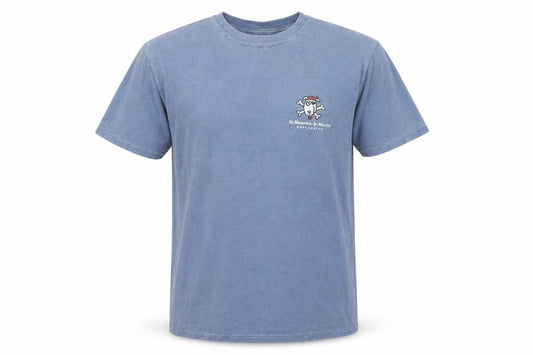 Front view of Comfort Colors Men's Blue Graphic Print T-Shirt, size S