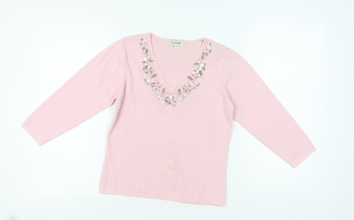 Fay Louise Women's Pink Embroidered Jewel Pullover Jumper