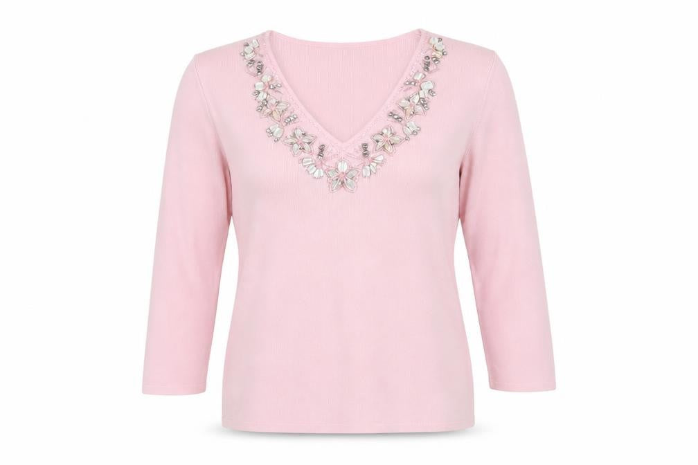 Front view of Fay Louise Women's Pink Embroidered Jewel jumper