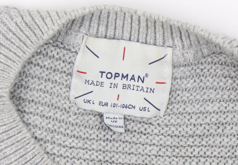 Topman Men's Grey Pullover Jumper, Size L