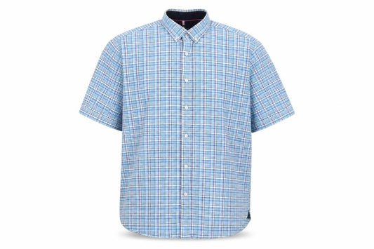 Front view of Marks & Spencer Men's Blue Check Button-Up Shirt