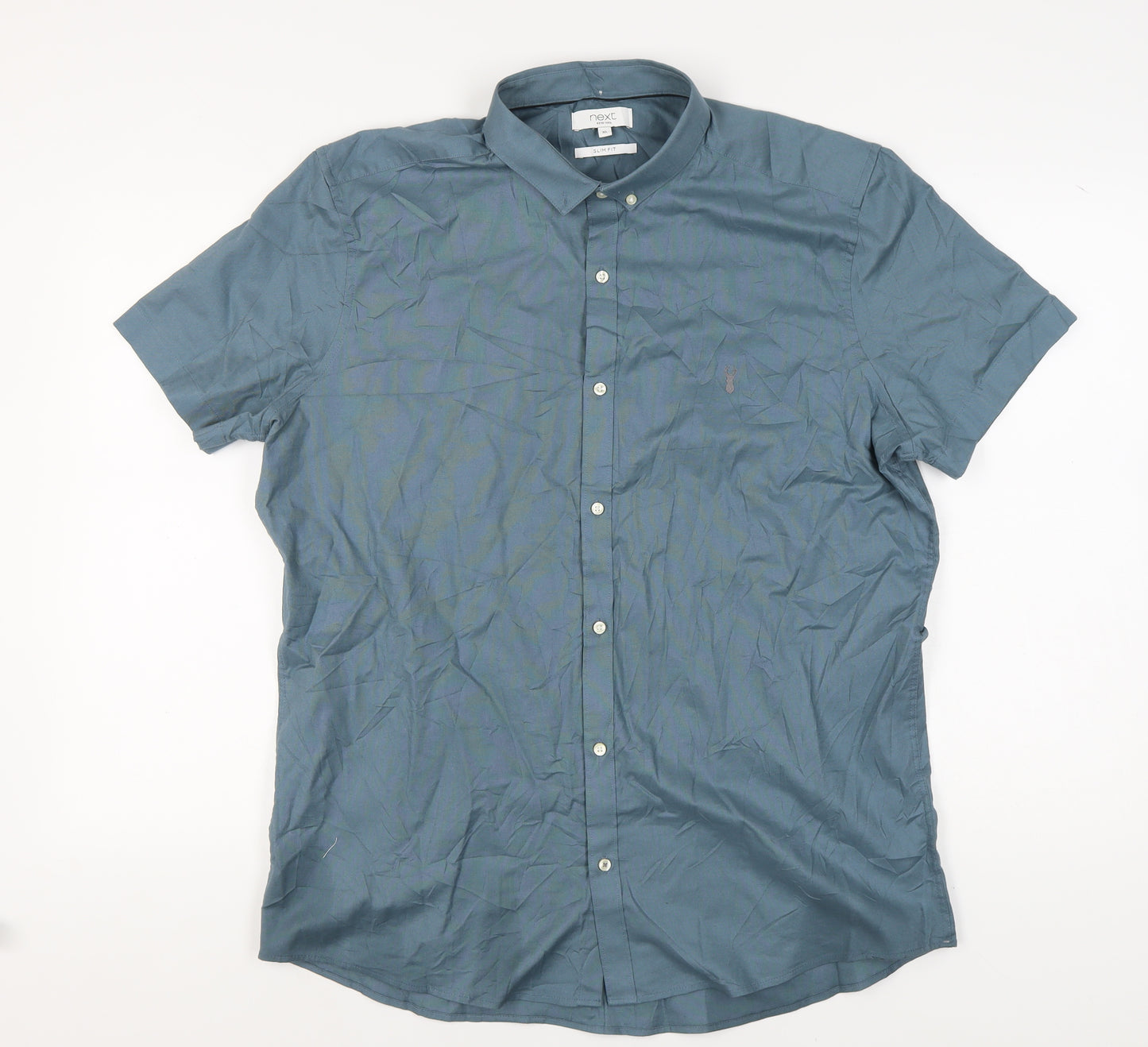 Next Men's XL Blue Slim Fit Button-Up Shirt