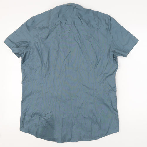 Next Men's XL Blue Slim Fit Button-Up Shirt