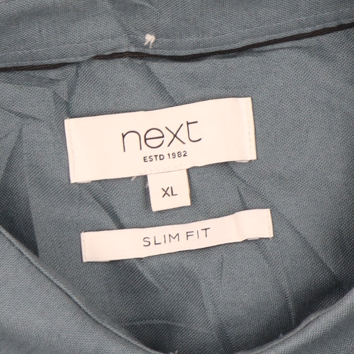 Next Men's XL Blue Slim Fit Button-Up Shirt