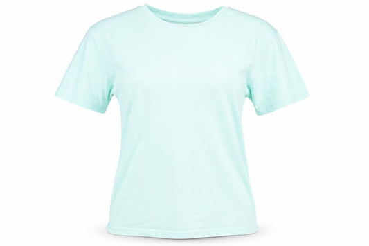 Front view of ASOS DESIGN Blue unisex t-shirt, size 12, crew neck casual