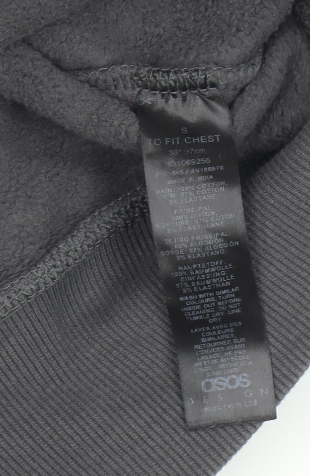 ASOS DESIGN Men's Grey S Pullover Hoodie Fleece