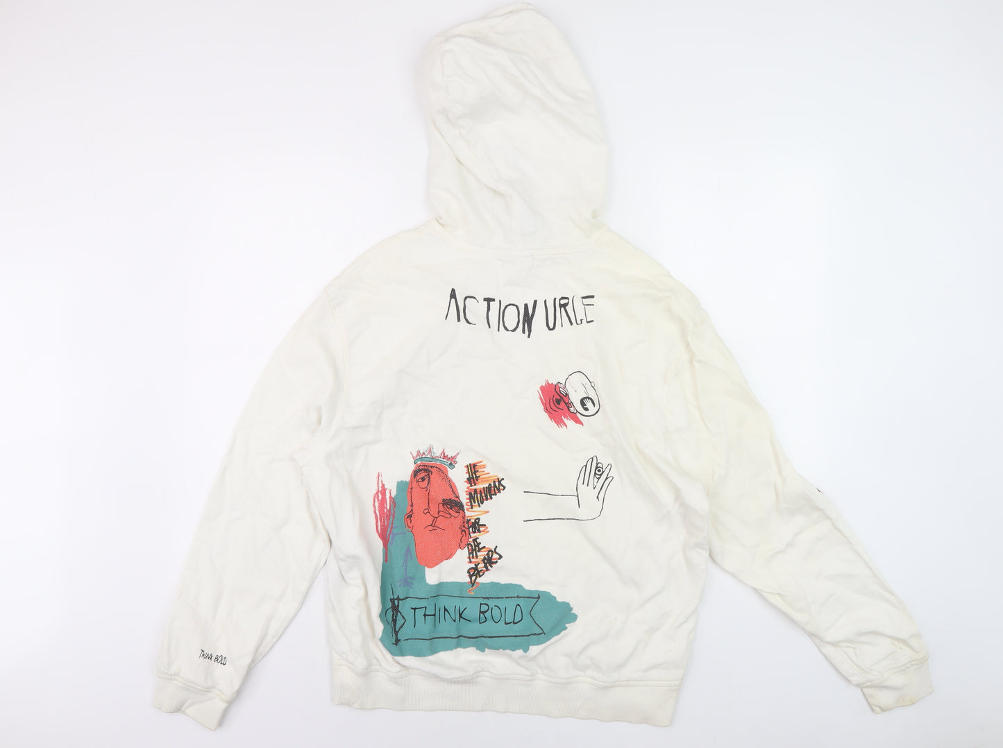 Zara Unisex White Graphic Print Pullover Hoodie S