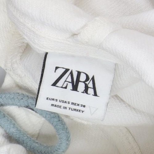 Zara Unisex White Graphic Print Pullover Hoodie S