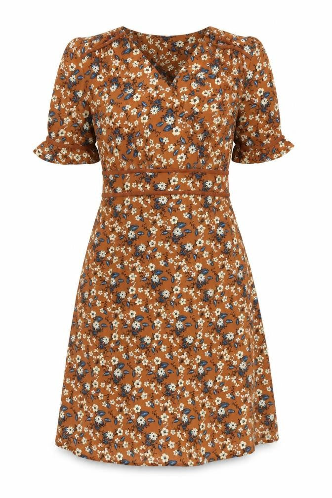 Front view of Monteau Women's Floral A-Line Dress, Large, Multicoloured