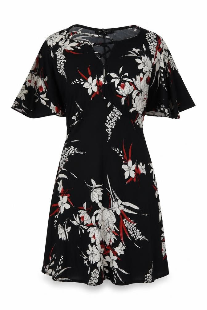Capsule Women's Black Floral Dress, Size 12, V-Neck