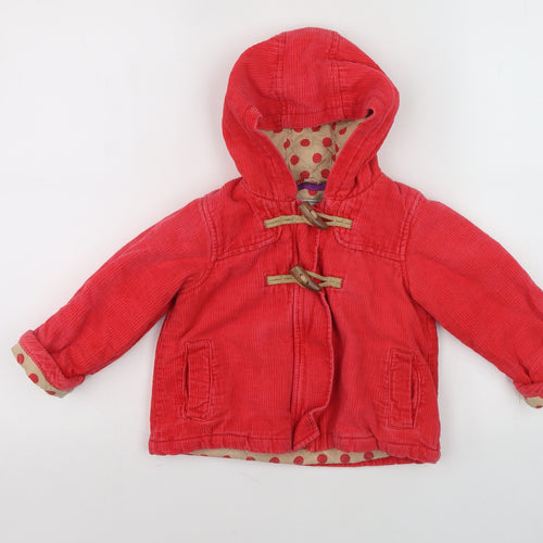 Next Girls Red Duffle Coat 18-24 Months Hooded Corduroy