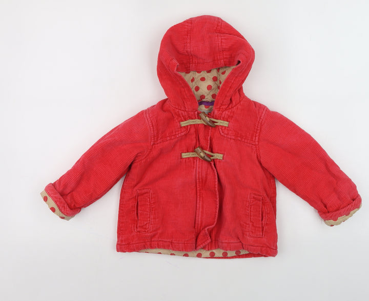 Next Girls Red Duffle Coat 18-24 Months Hooded Corduroy