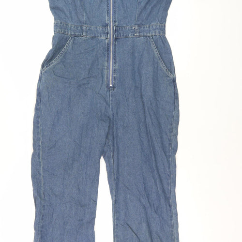 Boohoo Women's Blue Denim Jumpsuit UK 14 Collared Casual