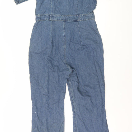 Boohoo Women's Blue Denim Jumpsuit UK 14 Collared Casual