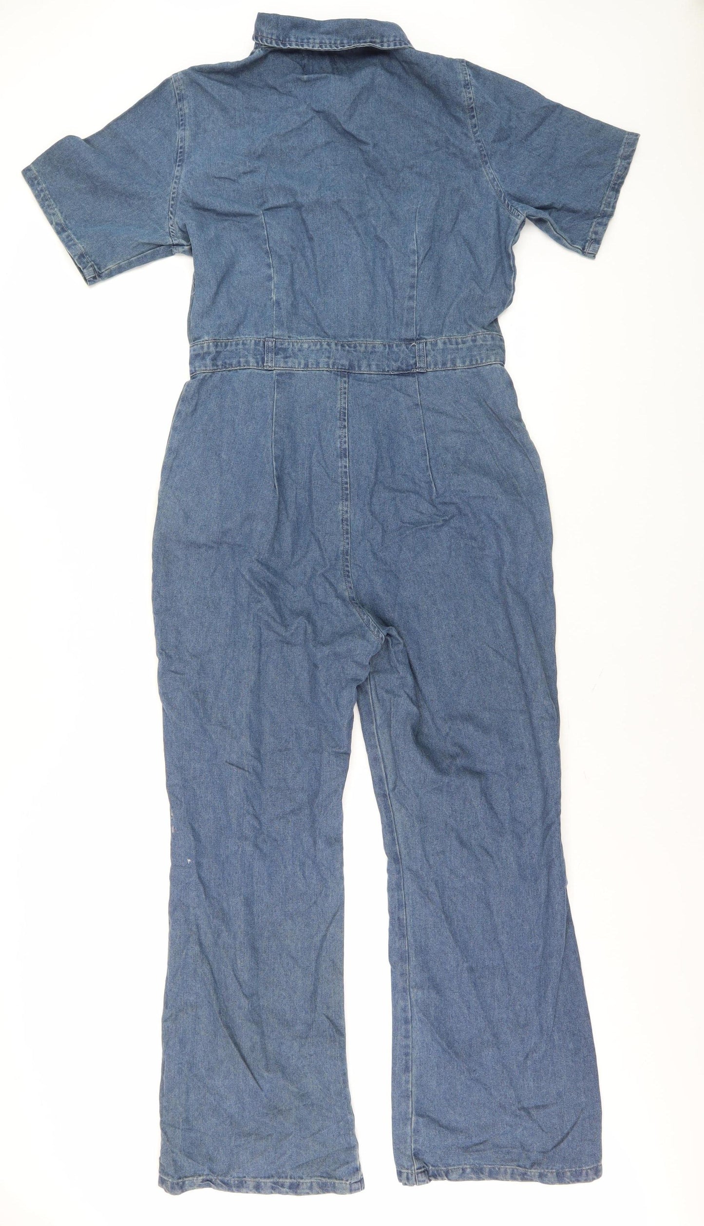 Boohoo Women's Blue Denim Jumpsuit UK 14 Collared Casual