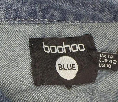 Boohoo Women's Blue Denim Jumpsuit UK 14 Collared Casual