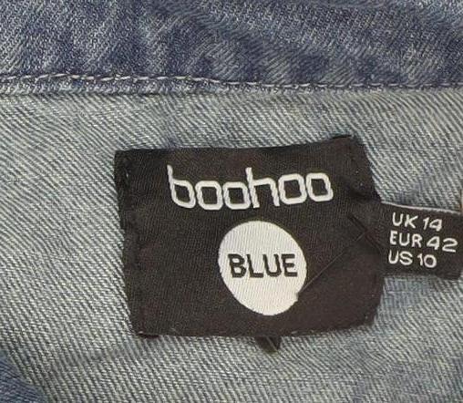 Boohoo Women's Blue Denim Jumpsuit UK 14 Collared Casual