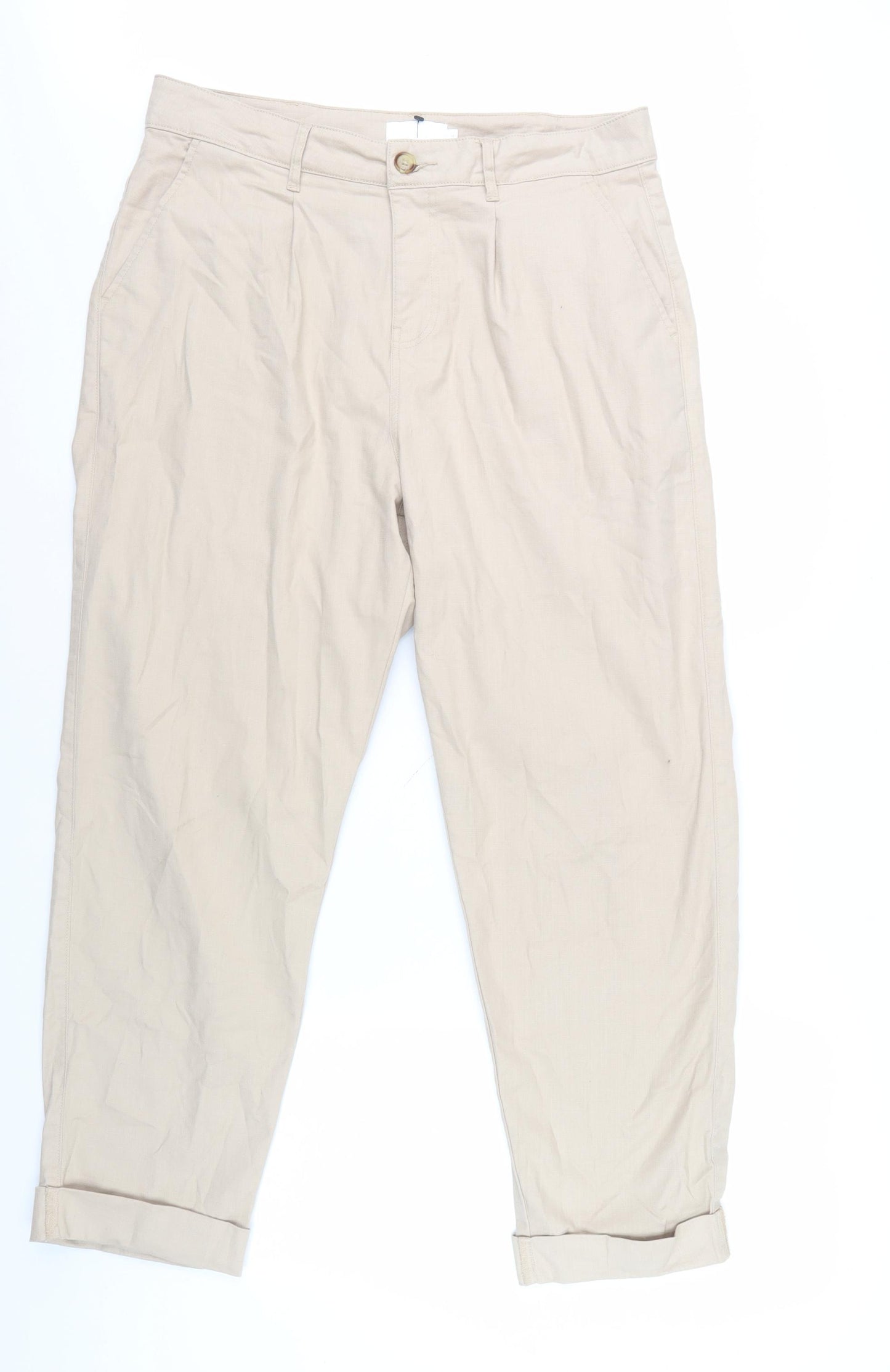 Women's Beige Chino Trousers Size 14 Mid-Rise
