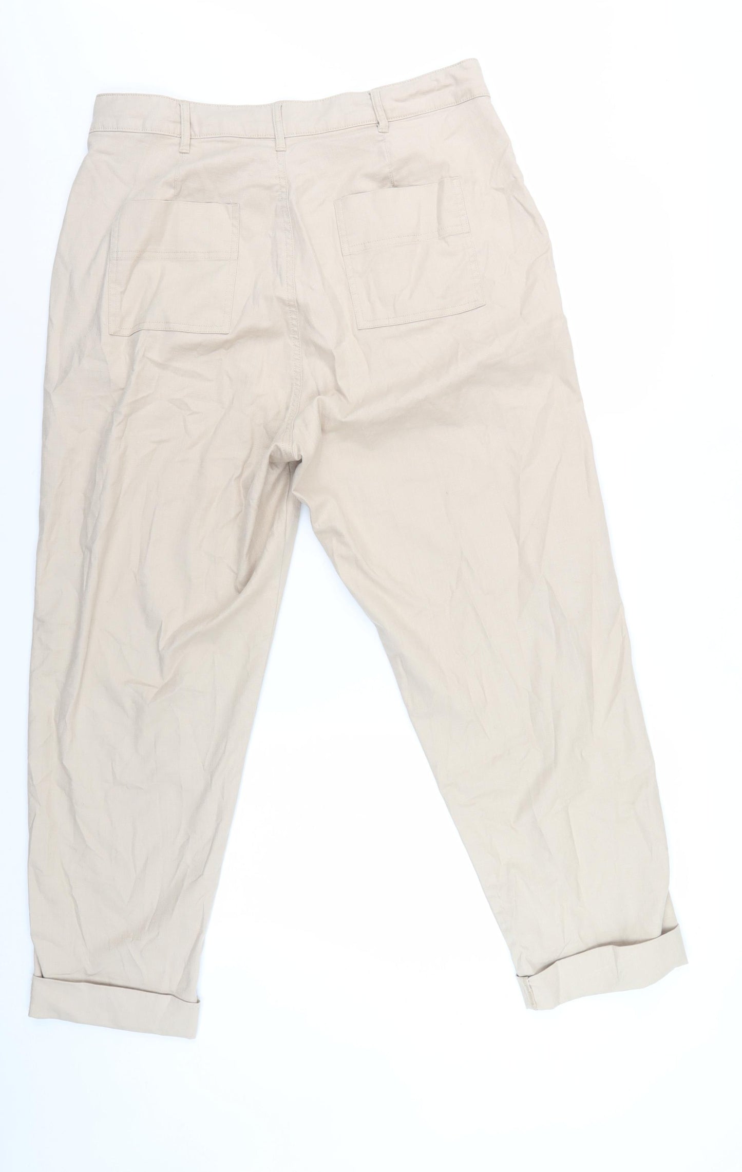 Women's Beige Chino Trousers Size 14 Mid-Rise