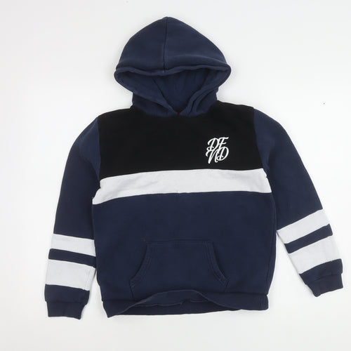 Boys Blue Colourblock Hoodie, Size 13-14, Pullover Style