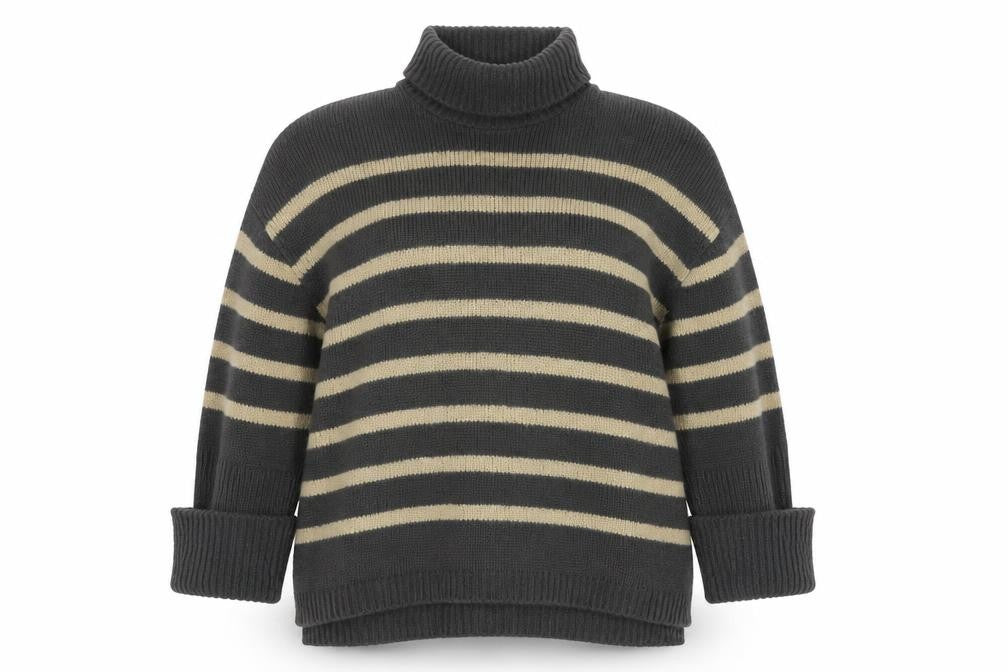 Front view of In The Style Women's Roll Neck Striped Jumper, size 18